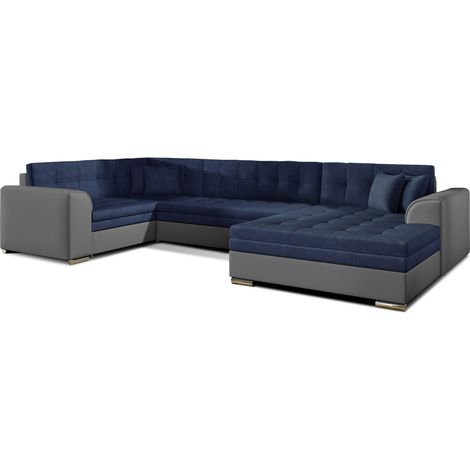 Canapé panoramique convertible CALDERO 5 places bleu marine et gris – angle droit (1/5)