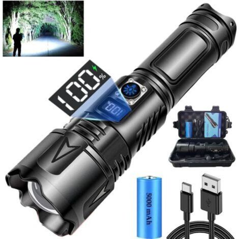 Lampe de Poche Ultra Puissante, 50000 Lumens USB-C Rechargeable Lampe Torche LED, IP65 Étanche Tactique Torches, 5 Modes Zoombar pour Camping D'urgence Activités de Plein Air(Batterie 5000mAh) (1/5)