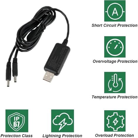 Step Up Câble USB DC 5 V vers 8,4 V double câble de charge convertisseur de tension adaptateur d'alimentation avec prise jack CC 3,5 x 1,35 mm pour batteries Li-ion rechargeables (1/5)