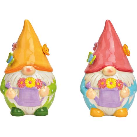 Lot de 2 décorations nains de jardin arrosoir 19 cm