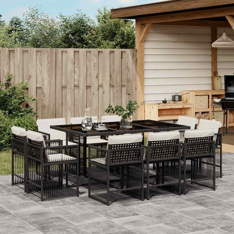 Ensemble de Jardin 5 pièces Noir - Table Acacia Massif 85x85 cm, 4 Chaises inclinables avec Coussins (1/5)