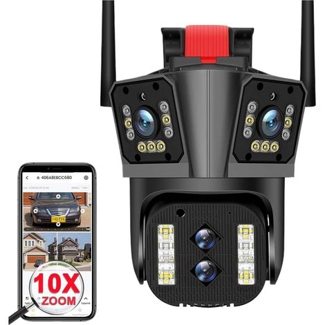 Caméra de sécurité à Domicile Caméras de Surveillance 16mp 6K, Zoom 10X, caméra de sécurité extérieure sans Fil, Quatre objectifs, Grand Angle, PTZ IP, CCTV, Maison Intelligente(6K Camera) (1/5)