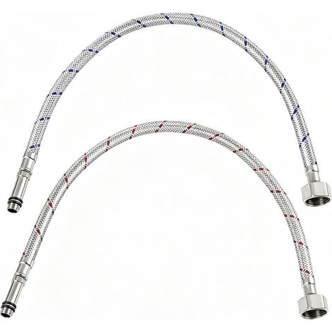 2-teiliges Set aus 50 cm langen, flexiblen Küchenarmatur-Verlängerungsschläuchen, geflochtenem Edelstahl-Armaturenschlauch, Spülbecken-Verlängerungsrohren, für Küche und Bad, zwei Schläuche (rot und b (1/5)