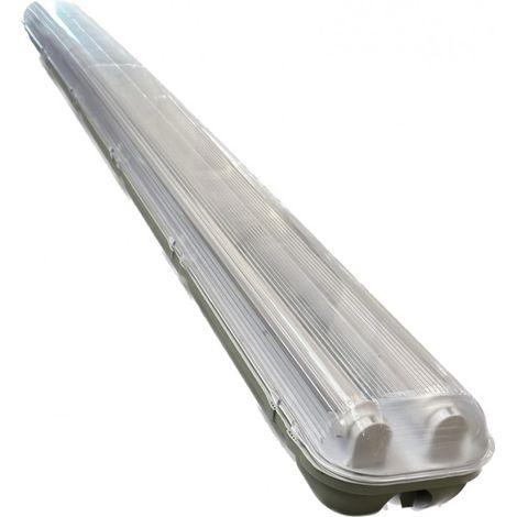 Reglette étanche LED 2x25W polycarbonate 1560x108mm grise équipée de 2 tubes T8 4000K 3100lm 230V diffuseur clair 230V IP65 (1/5)