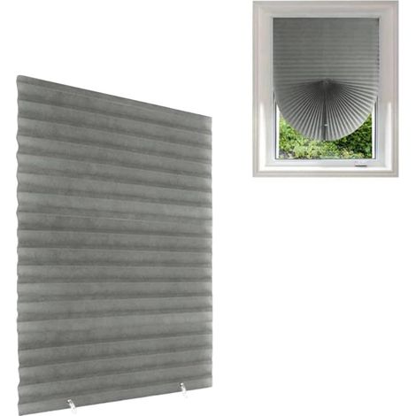 Store de fenêtre plissé occultant sans perçage avec pince pour protection solaire et intimité(150 x 90 cm), store pliable en PVC opaque pour la maison et le bureau, gris (1/5)