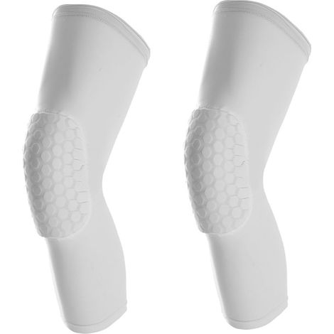 Genouillères de basketball, jambières de compression alvéolées résistantes aux chocs, protection sportive pour la lutte, le football, le volley-ball et le patinage, taille M, blanches (1/5)