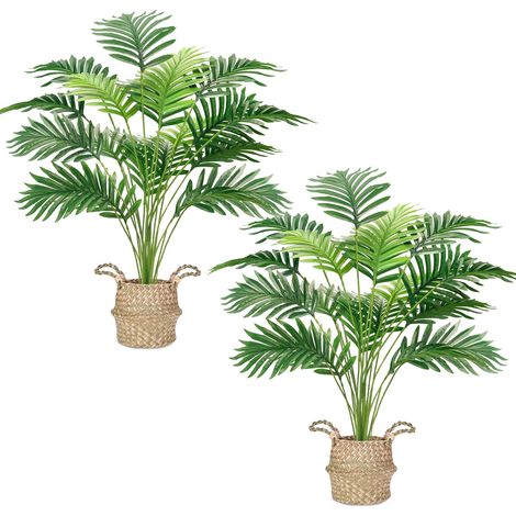 2 Pièces Palmier Artificiel 71 cm Grande Plante Fausse Areca en Pot avec Paniers Tressés à Poignées pour Décoration Intérieur Extérieur Maison Bureau Terrasse Balcon Chambre (1/5)