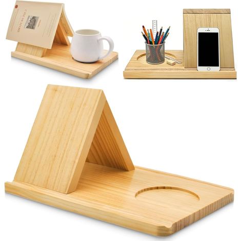 Dreieckiger Bücherständer aus Holz, kleines Leseregal, Buchständer aus Holz, kurz, hochwertig und schlicht für Nachttisch, Büro, Bibliothek, Schreibtisch, Tischdekoration, Geschenk für Bücherliebhaber (1/5)
