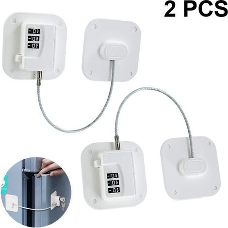 Paquet de 2 serrures de réfrigérateur-serrures de réfrigérateur à combinaison robustes, serrures de sécurité enfant/bébé pour armoires, blanc (1/4)