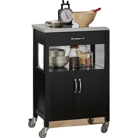 Chariot de Cuisine, Plateau en Acier Inoxydable, Rangement Ample, noir (1/2)
