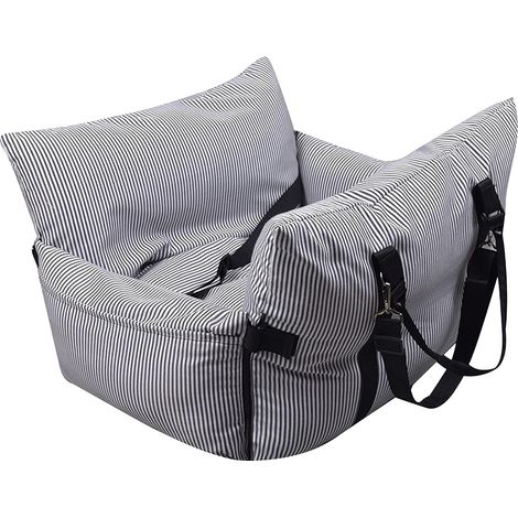 Asiento de coche para perros medianos, para asientos delanteros y traseros, con correa de seguridad con clip y bolsa de almacenamiento, rayas azul marino, 76 x 52 x 40 cm. (1/5)