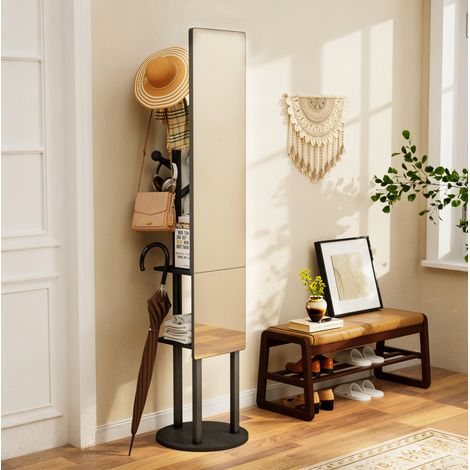 Appendiabiti con specchio intero girevole a 360° con vano portaoggetti, nero, 174 x 40 cm (1/5)
