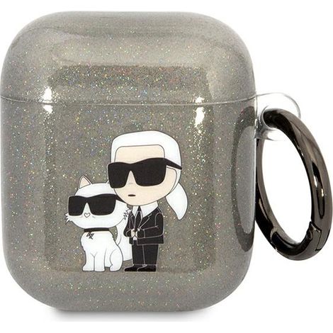 Funda para AirPods Karl Lagerfeld KLA2HNKCTGK 1/2 negra/negra con purpurina Karl&Choupette (1/3)