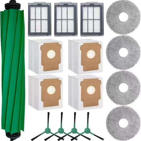 Kit de 16 pièces de rechange pour aspirateur pour iRobot Roomba Plus 405/505/507 Combo, pièces d'accessoires, 1 brosse principale, 3 filtres HEPA, 4 brosses latérales, 4 sacs à poussière, 4 chiffons (1/5)