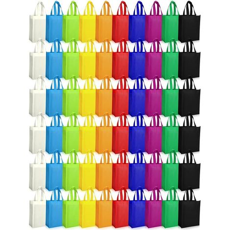 Pack of 50 Reusable Gift Bags with Handles, Foldable Grocery Tote Bag, Treat Bag for Adults and Children (1/5)