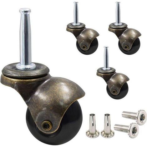 Lot de 4 Roues à billes, Tige 8x38mm, Diamètre 40mm, Bronze vert, Pour meubles, Chaises, Tables (1/4)