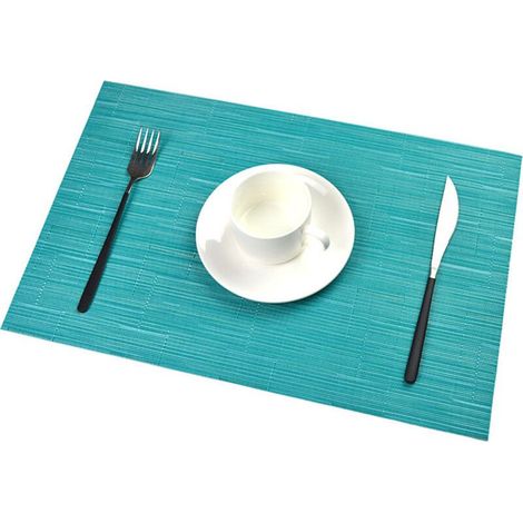 Set de Table PVC Antidérapant Lavable Résiste à la Chaleur Rectangulaire Vinyle Sets de Table pour Restaurant, Table à Manger en Cuisine ou Salle à Manger, 45 x 30 CM Lot de 6 (Bleu) (1/4)