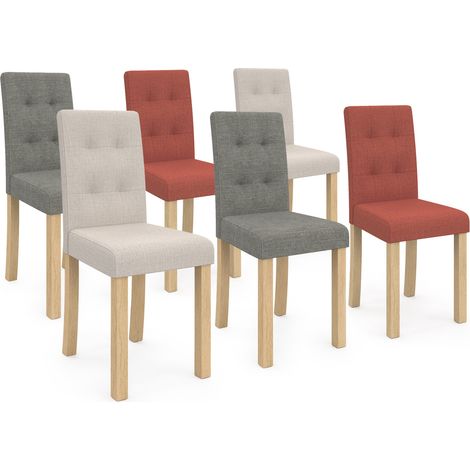 Lot de 6 chaises POLGA capitonnées mix color gris, terracotta et beige