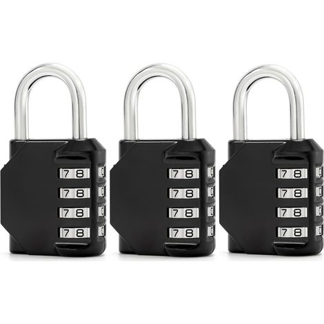 Lot de 3 cadenas à combinaison (4 chiffres), en métal, noirs. Idéaux pour les écoles, casiers, garages, portails et bureaux. (1/5)