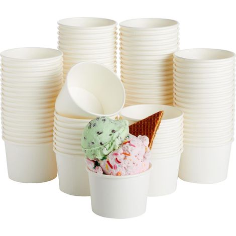 Gobelets à glace en carton (50 pièces), verres à dessert de 150 ml, coupes à dessert en papier, gobelets en papier, gobelets jetables, gobelets pour fêtes, gobelets à boissons (blancs) (1/5)