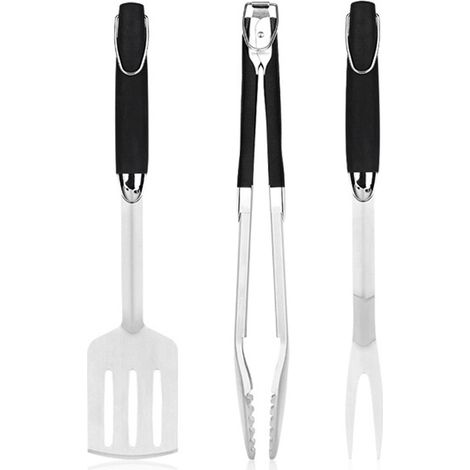 Set d'ustensiles de barbecue professionnel - qualité alimentaire fourchette à viande, pince à griller et spatule - acier inoxydable avec manche ergonomique confortable