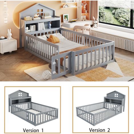 MEUBLIV Hausbett 90x200 cm Grau – Stauraum, Schutzgitter und Tür, ohne Matratze (1/5)