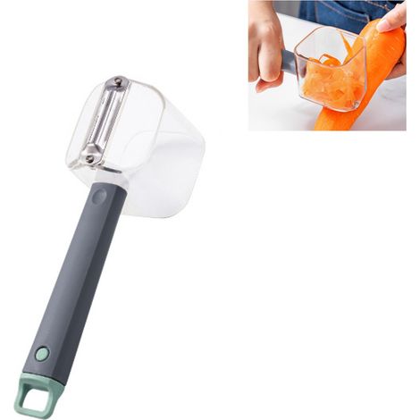 Pelapatate in acciaio inox a testa singola - pelapatate per frutta e verdura, coltello creativo per pelare a manico lungo - con contenitore - verde (1/5)