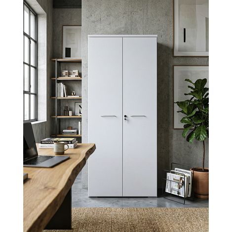 Armadio ufficio Nevada - Mobile archivio 2 ante con serratura - 4 mensola incluse - L. 90 x H. 199 x P. 42,5 cm – Bianco (1/3)