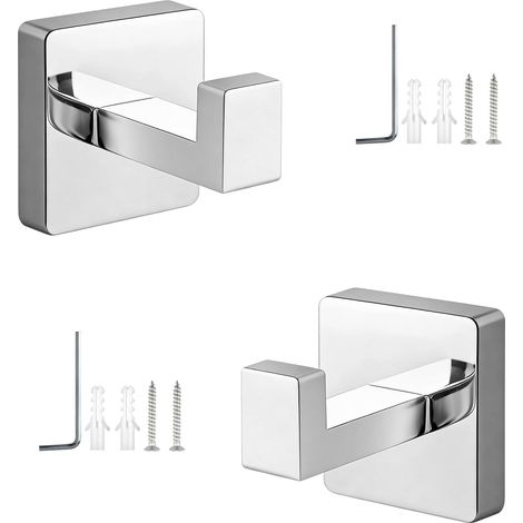 2 Pièces Patere Salle de Bain, Accroche Serviette Bain Acier Inoxydable 304, Poinçon Caché Crochet Serviette, Argent Murale, pour Bains, Cuisine, Chambre -'Argent miroir - 2 Pièces (1/5)