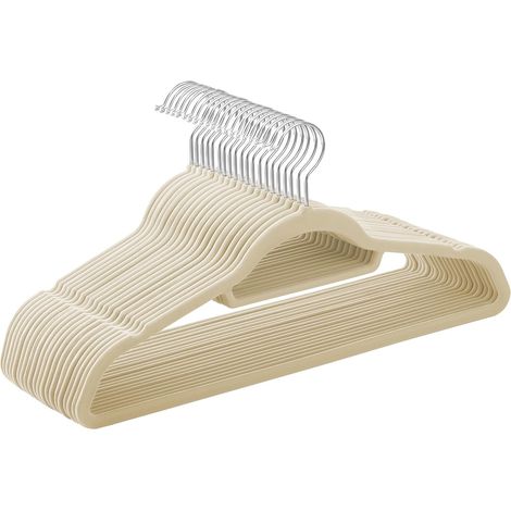 Cintre en Velours, Lot de 20, Antiglisse, Barre à Cravate, Crochet Pivotant 360°, Épaisseur 0,6 cm, Longueur 43,5 cm, pour Manteau, Robe, Pantalon, Beige et Argent CRF020M20 (1/5)