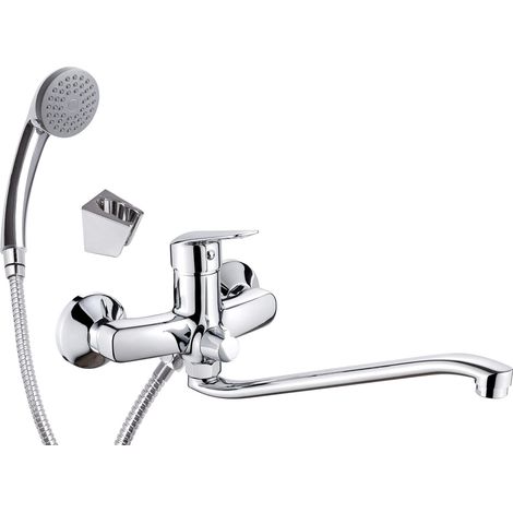 Neo Rubinetto Muro Bocca Allungata Cromato Design Moderno