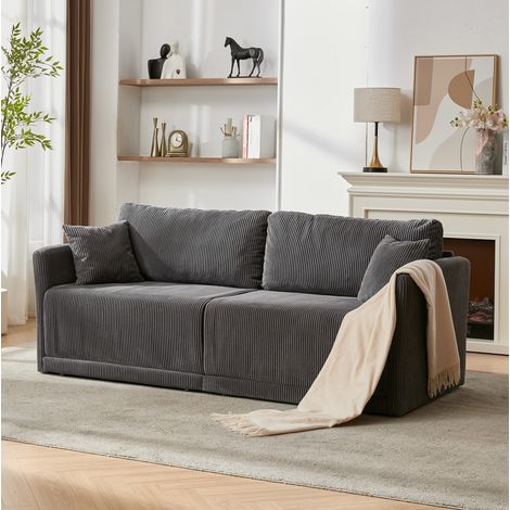 Canapé-lit convertible 182 x 88 x 84 cm gris, 2 places, tissu côtelé, MEUBLIV (1/5)