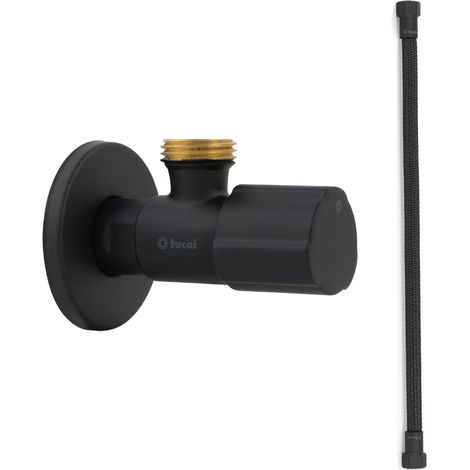 Robinet ACS NOIR MAT - M 1/2"/M 3/8" + Flexible 400mm NOIR POLYMÈRE Øintér.8mm- F/F 3/8" - Tucai