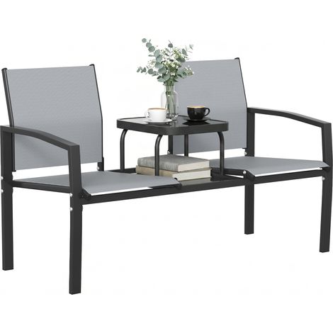 Outsunny Garden Love Seat with 2-Tier Table, 2 Seater Jack & Jill Loveseat