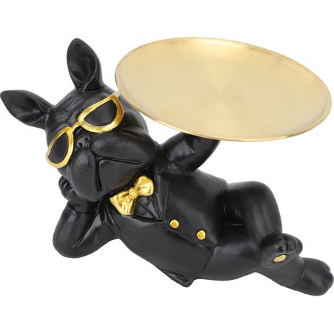 Un plateau de rangement pour figurine de bouledogue en résine synthétique, une décoration unique en forme de plateau bouledogue pour la maison, le couloir, le magasin et le bureau, de couleur noire. (1/5)