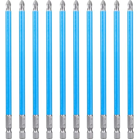 10Pcs 150mm Embouts de Tournevis Cruciformes PH2 Embout de Tournevis Phillips à Percussion Embouts Vissage Antidérapant à Tige Hexagonale en Acier S2 pour Tournevis Visseuse Perceuse Électrique (1/5)