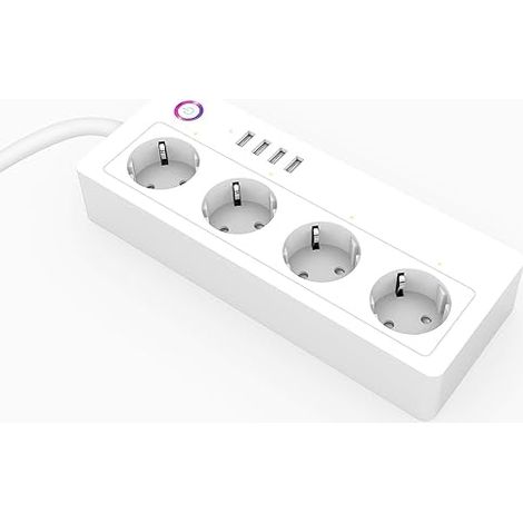 Regleta inteligente WiFi 4 tomas + 4 USB, protección sobretensiones control remoto temporizador, compatible Alexa Google Home app Smart Life, 230V 15A
