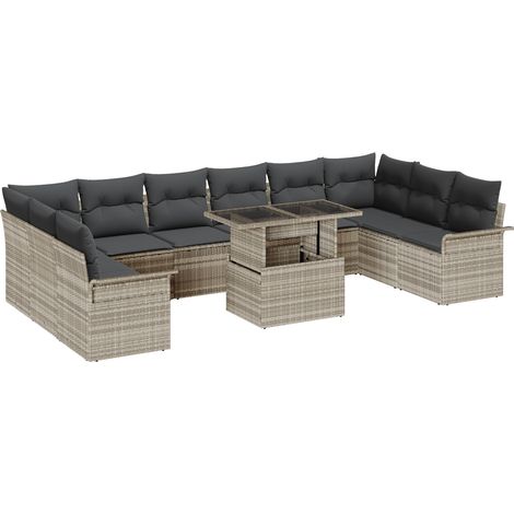 Garden Sofa Set 11 pcs Light Grey Poly Rattan vidaXL (1/5)