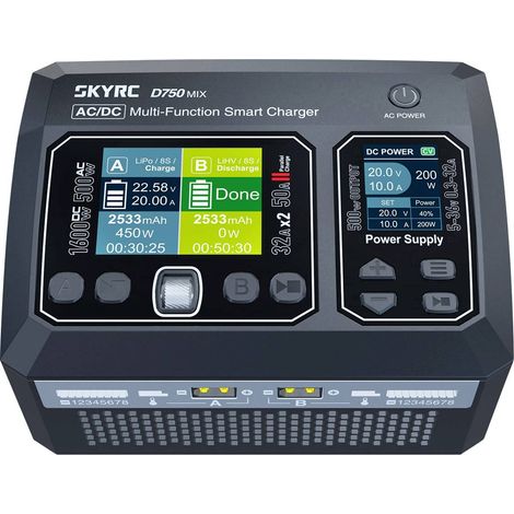 SKYRC D750 MIX Chargeur de modélisme 32 A plomb, LiFePO, LiHV, Li-ion, Li-polymère, NiCd, NiMH W885543 (1/3)