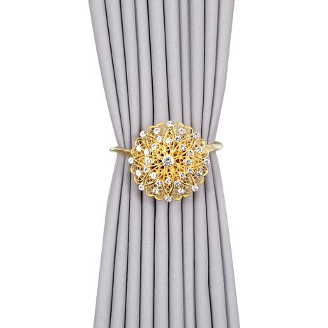 Lot de 2 Embrasses Rideau Aimantées Fleur Strass Alliage – Attaches Magnétiques Sans Perçage, Boucles Décoratives Modernes Salon Chambre Voilage (1/4)