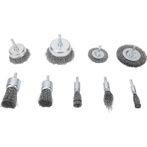 Ensemble de 9 accessoires de perceuse avec brosse métallique, meule à tige ronde de 6,35 mm (1/4 pouce), godet et stylo pour le décapage et le nettoyage des surfaces rouillées. (1/5)
