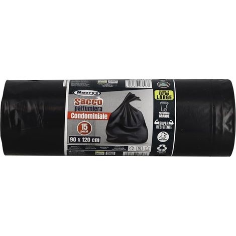 MAURY'S SACCHI PER PATTUMIERA CONDOMINIALE 90X120CM IN ROTOLO DA 15 PEZZI NERO