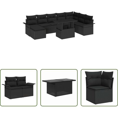 vidaXL Balkonsofa - Garten-Sofa-Set mit Kissen mit Speicher 9 pcs Schwarz (1/5)