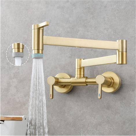 Robinet de remplissage de pot Robinet de cuisine en laiton en laiton Robinet de cuisine pliante avec double articulation Bras de balançoire mural rotatif mural for eau chaude et froide Robinet pliant (1/5)