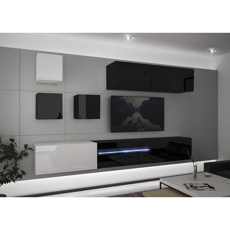 Ensemble meuble TV NEXT 277 AN277-17BW-HG24-1A noir-blanc brillant 257 cm
