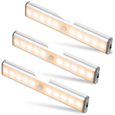 QORVA-Éclairage d'armoire à détecteur de mouvement, éclairage sous-meuble sans fil à 10 LED avec batterie rechargeable intégrée, veilleuse magnétique autocollante pour armoires de cuisine