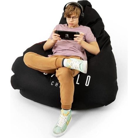 Diablo Pouf Poire Gaming XXL Beanbag Pouf avec Remplissage pour Adultes avec des Perles EPS Polyester 110 cm x 100 cm (Noir)