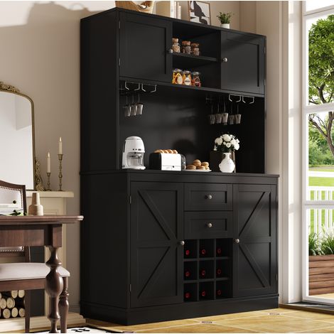 MEUBLIV Armario alto de cocina 120x40x188 cm negro - almacenaje con 4 puertas (1/5)