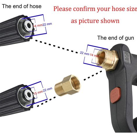 Pistolet de nettoyage court haute pression, 5000 PSI, remplacement d'eau chaude et froide, accessoires M22, 5 têtes de buse. (1/5)