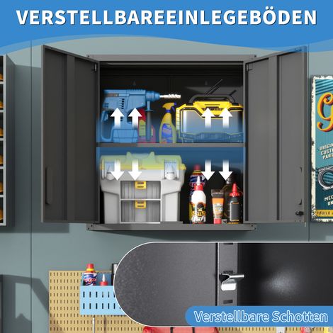 Armoire de rangement murale en métal avec porte verrouillable et tablette - Résistante, éco-responsable, parfaite pour cave, atelier ou bureau - Exempte de bois et de formaldéhyde, adaptée aux animaux (1/5)